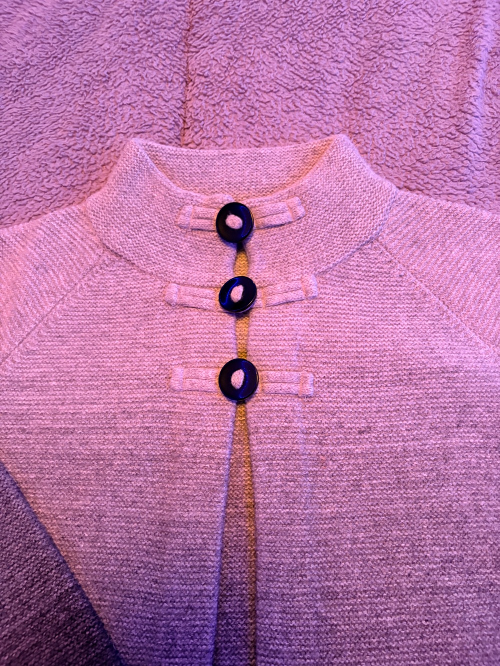 Womens silver and light black. 
Knit Button-Up Sweater